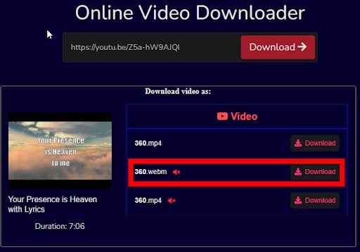 Screenshot: Step 3: Download the video 