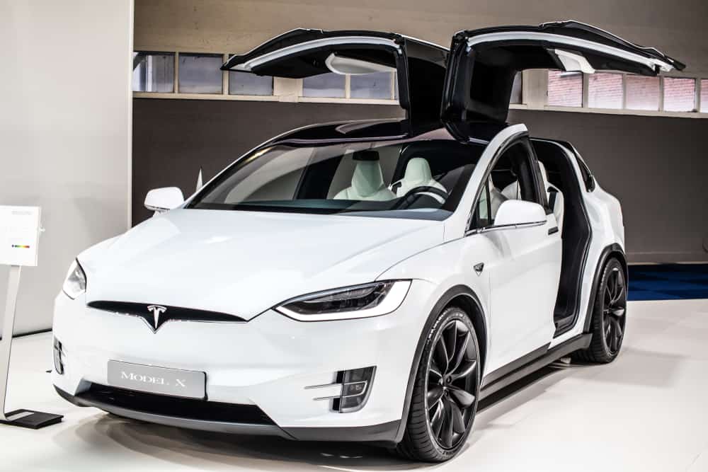 white Tesla Model X at Brussels Motor Show