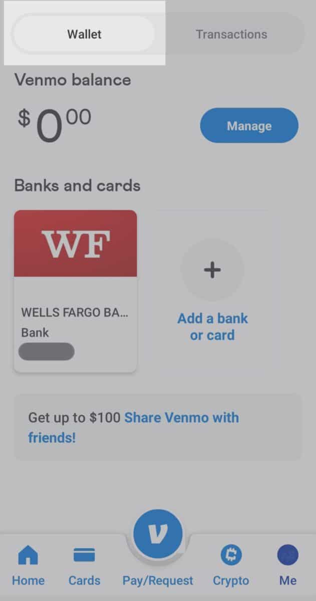 Transfer money from Venmo, Me tab