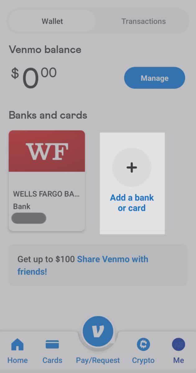 Transfer money from Venmo, Me tab