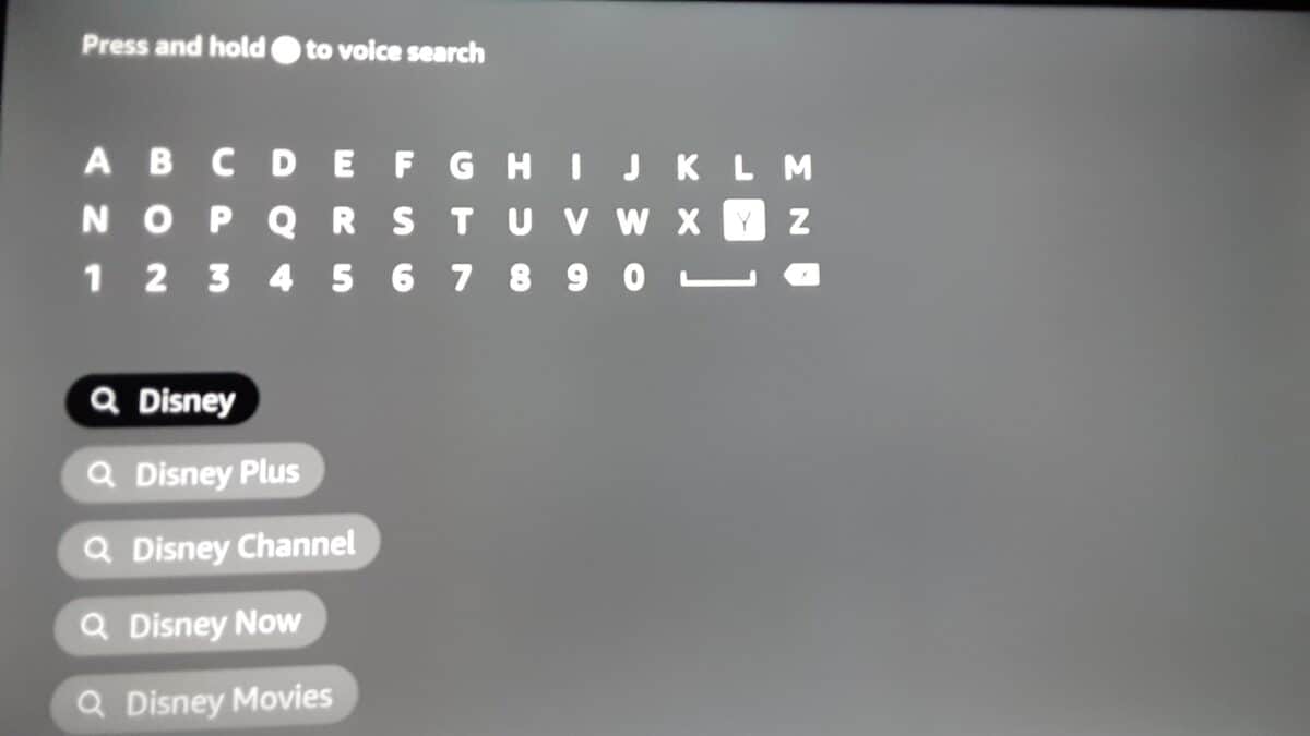 Disney Plus on a Samsung, Search screen