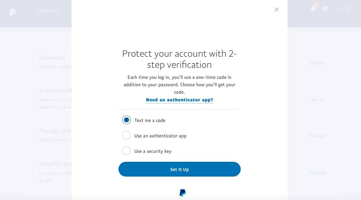 Change Password on PayPal, 2-step verification