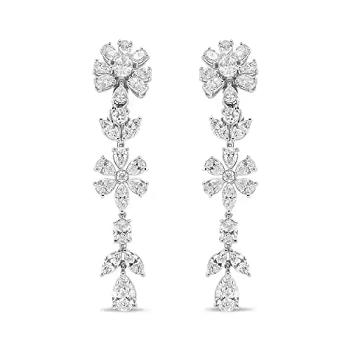 18K White Gold Fancy Diamond Mixed Cluster Earrings