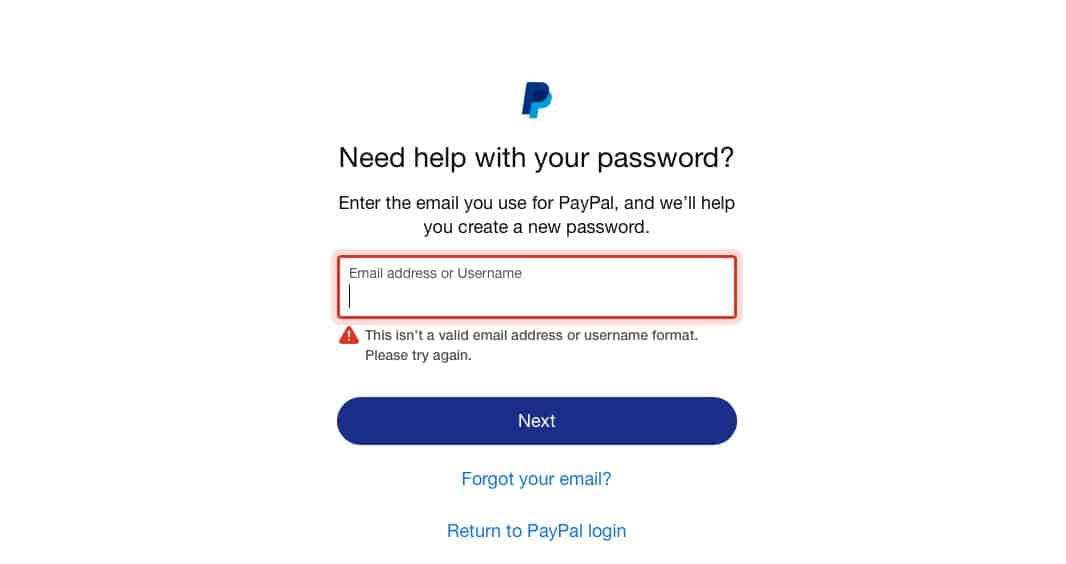 Change Password on PayPal, forgot password