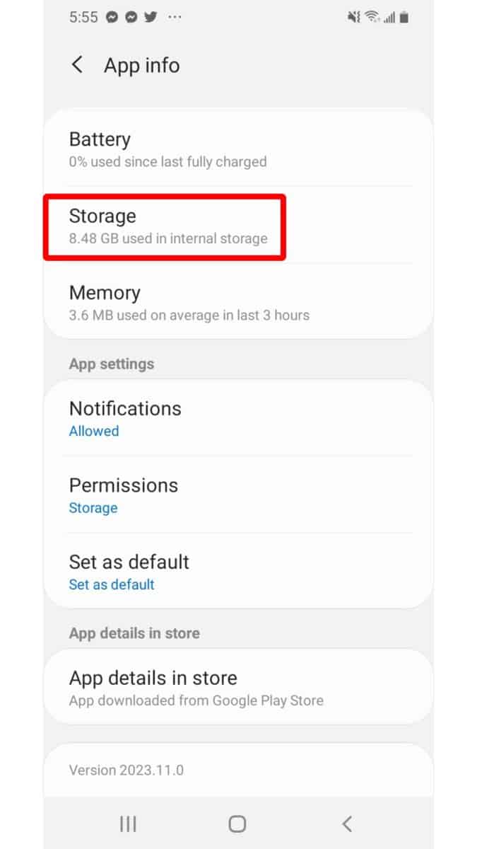 Clear Cache on Samsung, Settings storage