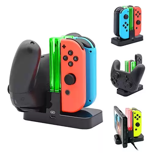 FastSnail Controller Charger Compatible with Nintendo Switch & OLED Model for Joycon, Charging Dock Station for Joy con and for Pro Controller with Charger Indicator and Type C Charging Cable