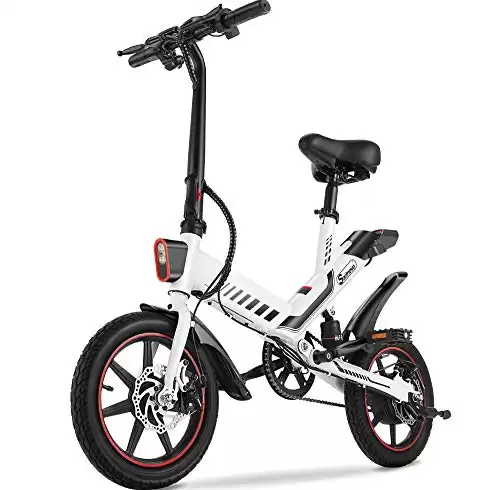 Sailnovo Electric Bike, Electric Bicycle with 18.5mph Electric Bikes for Adults Teens E Bike with Pedals, 14" Waterproof Folding Mini Bikes with Dual Disc Brakes