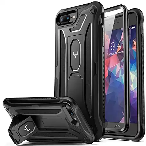 YOUMAKER iPhone 8 Plus Case, iPhone 7 Plus Case, Built-in Screen Protector Kickstand Full Body Heavy Duty Shockproof Cover for iPhone 8 Plus & iPhone 7 Plus 5.5 inch - Black