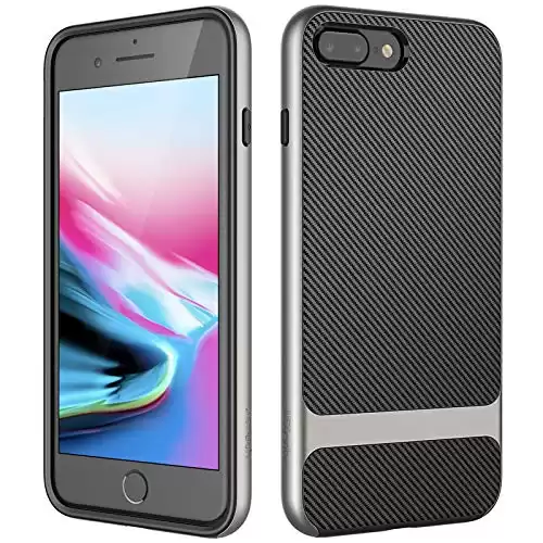 JETech Case for iPhone 7 Plus, iPhone 8 Plus, 5.5 Inch, 2-Layer Slim Protective Cover, Shock-Absorption and Carbon Fiber Grey