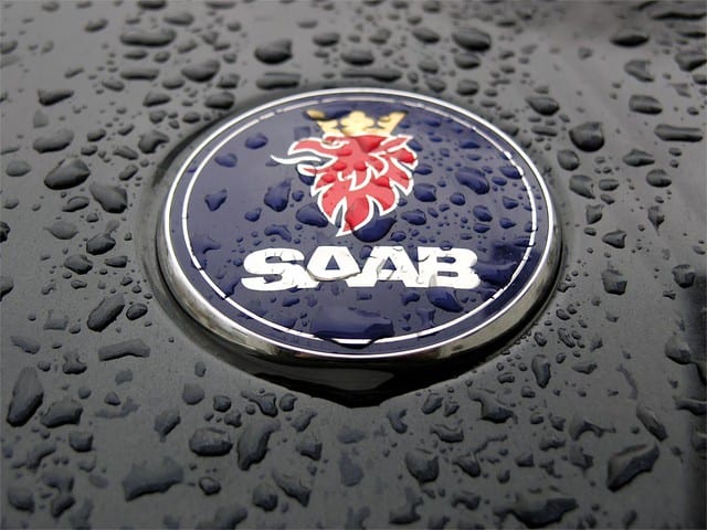 saab logo with rain drops