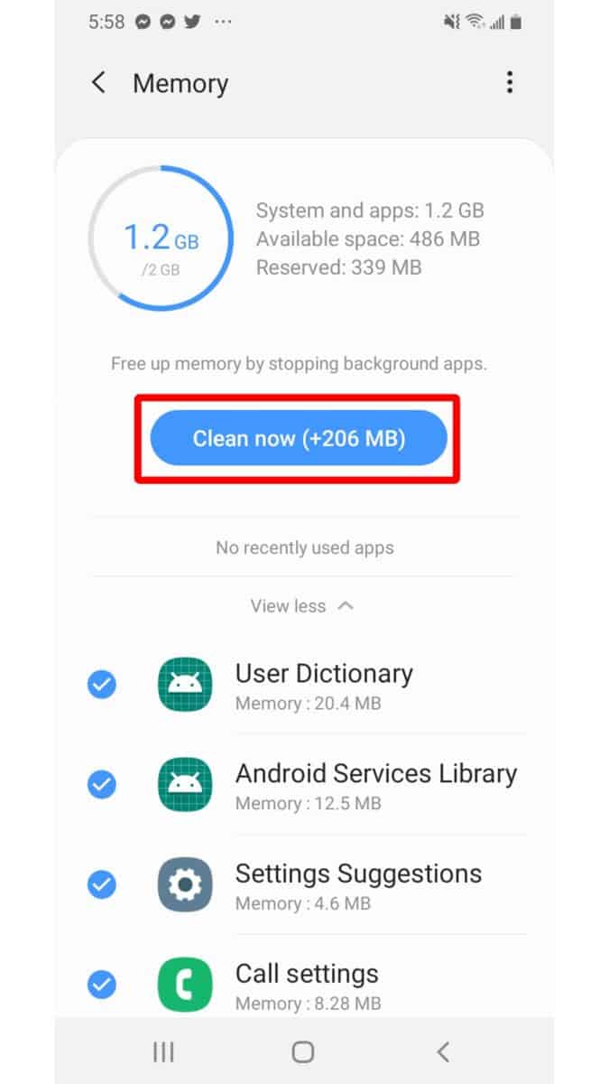 Clear Cache on Samsung, Memory settings