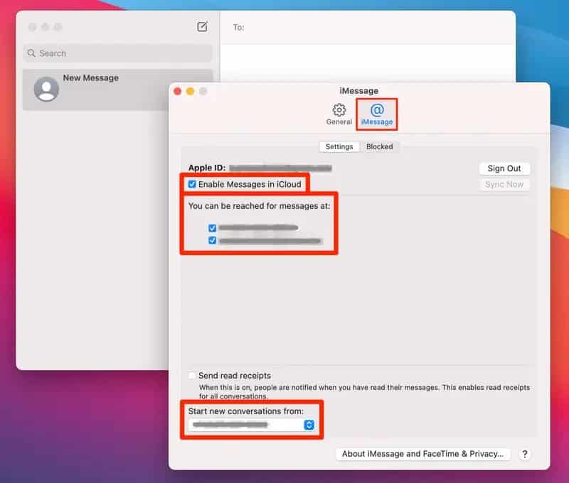 iMessage on Mac, settings