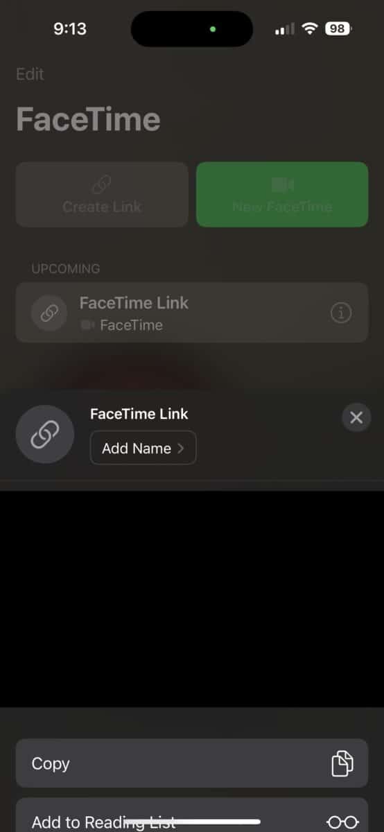 FaceTime Android Select link