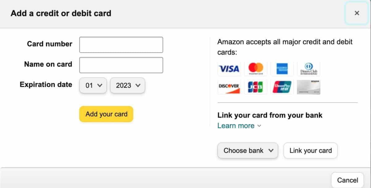 Use PayPal on Amazon -Amazon card settings