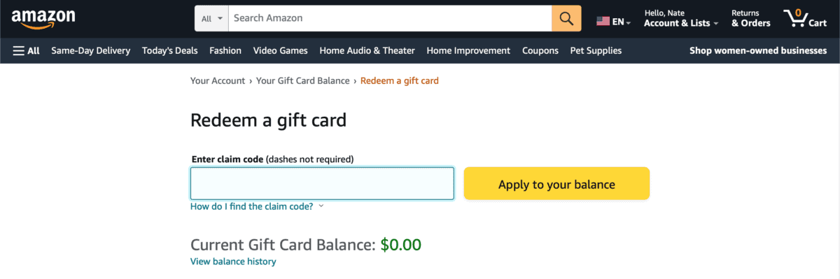 Redeem an Amazon Gift Card, Redeem a Gift Card