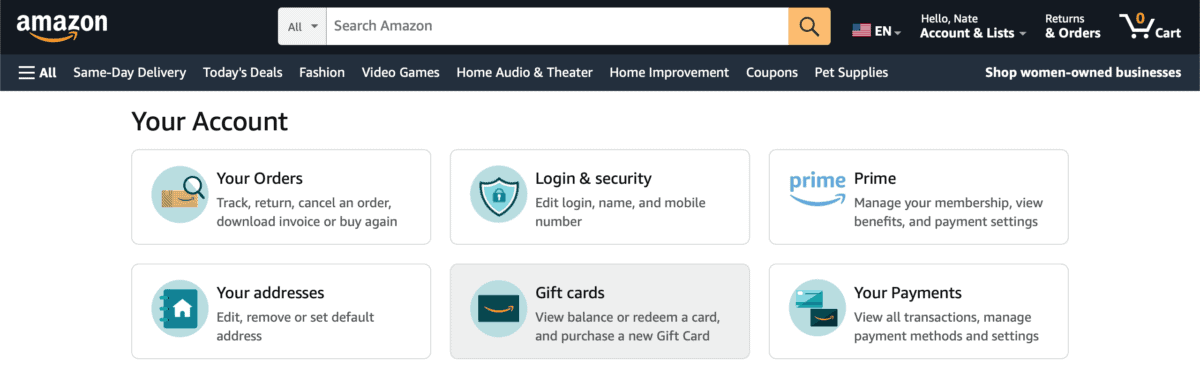 Redeem an Amazon Gift Card, Your account