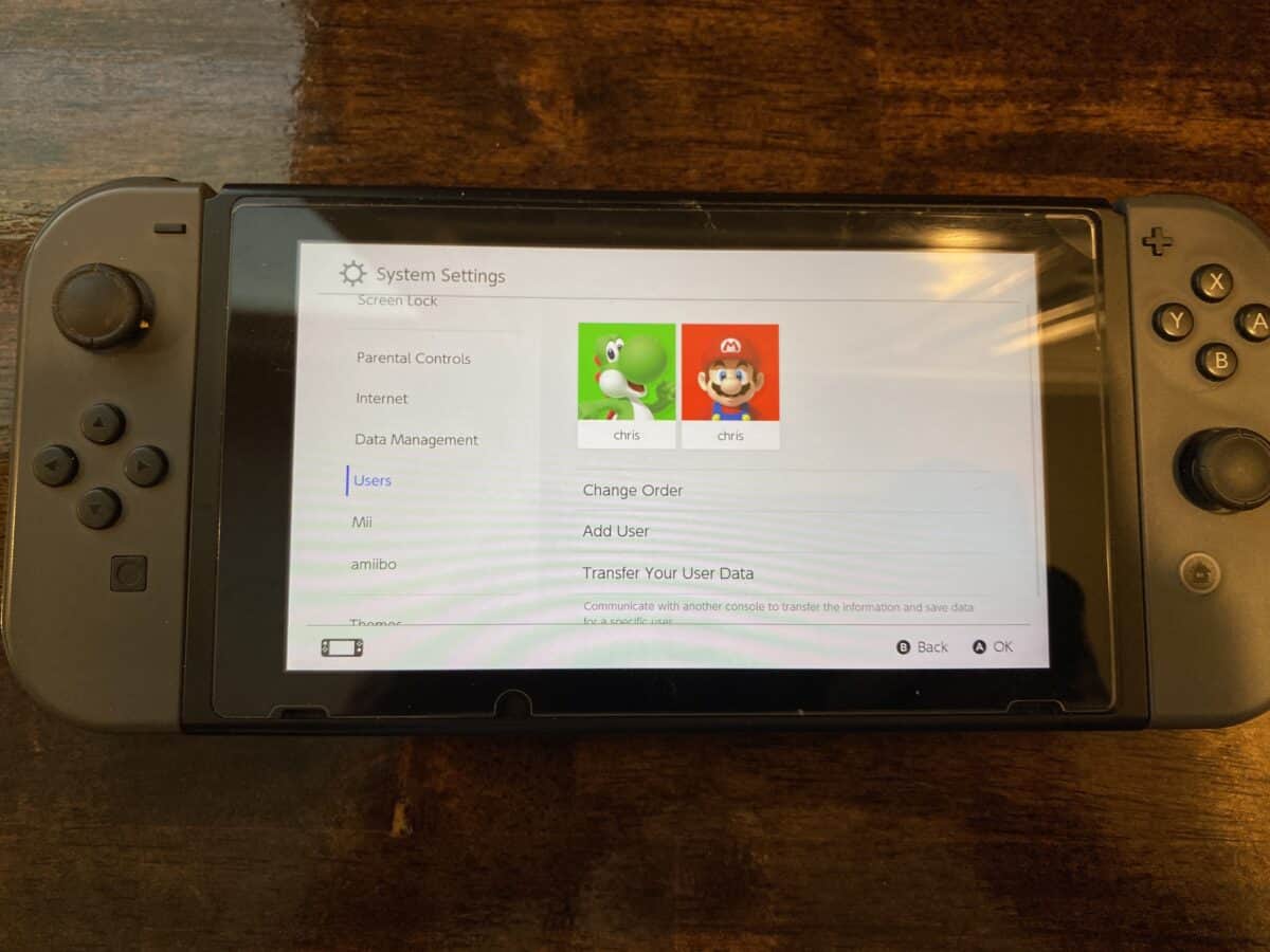 Un-link Nintendo account, settings menu