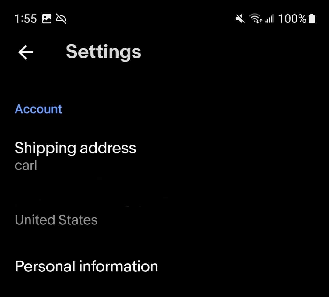Shipping address on eBay, App Settings