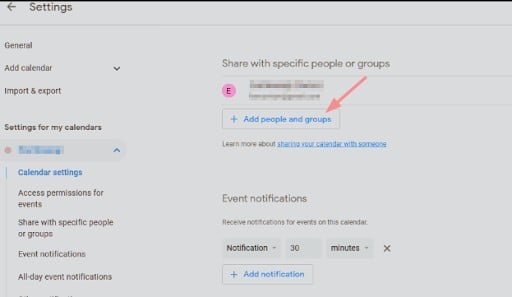 share your Google calendar, share settings