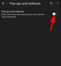 Step 4: Turn Off pop-ups and redirects 