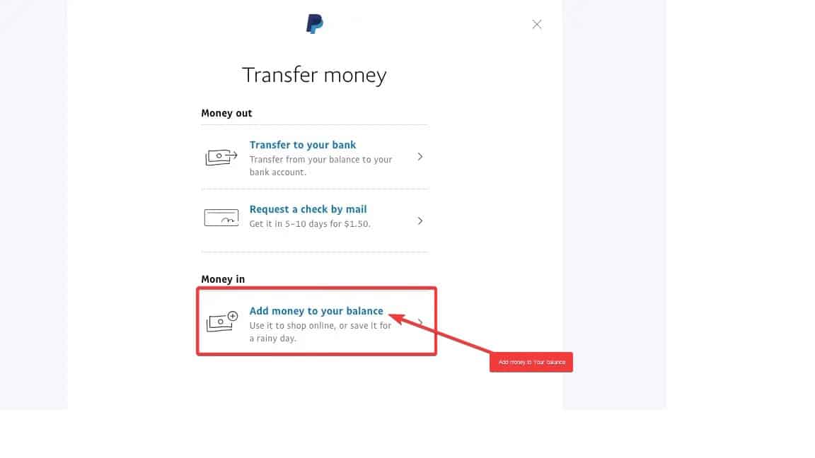 Add money to PayPal