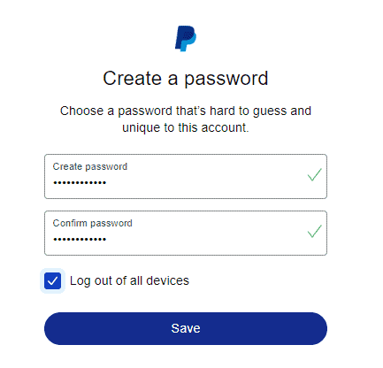Change PayPal password