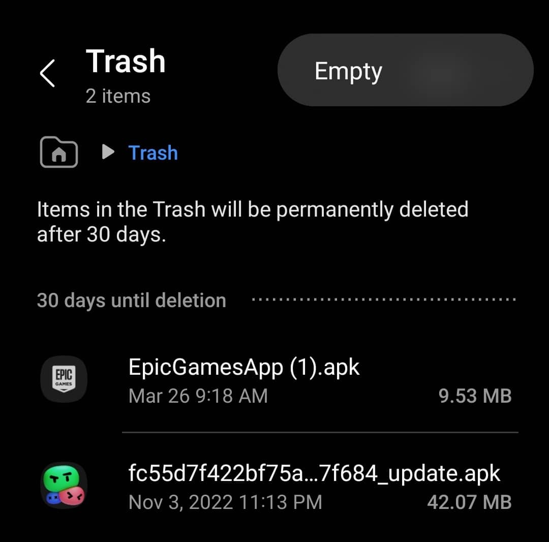 Empty trash Samsung phone