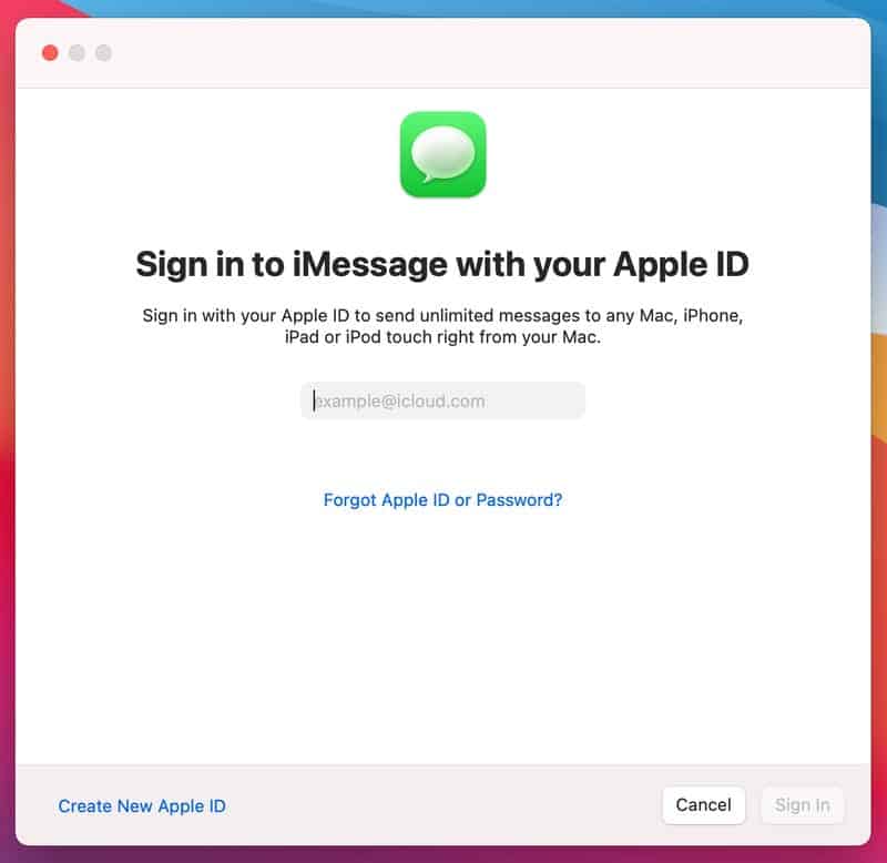 iMessage on Mac, log in