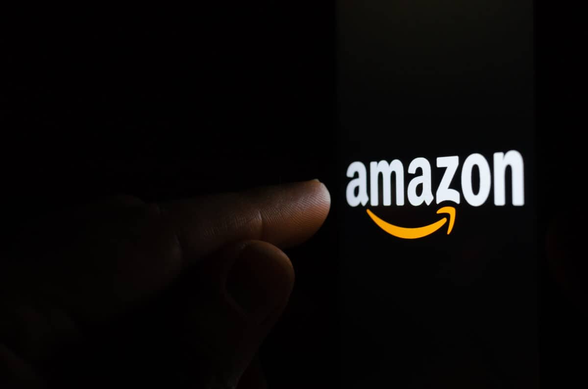 Amazon logo on touch screen.
