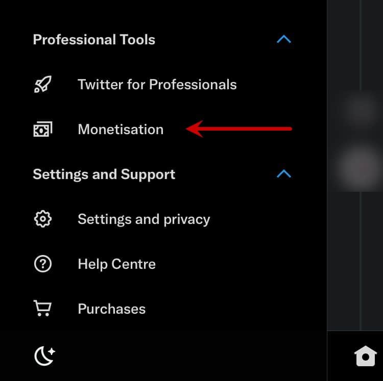 The professional tools menu of the Twitter app
