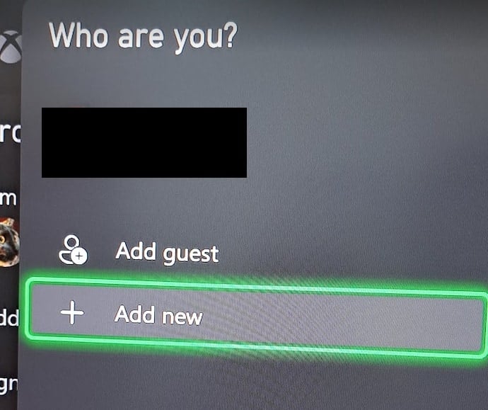 Game Share on Xbox, add a new profile