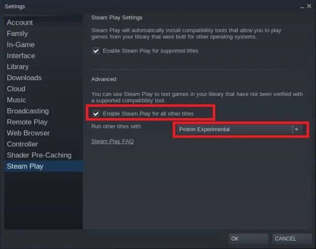 Screenshot: Modify Steams Settings to Support Different Games