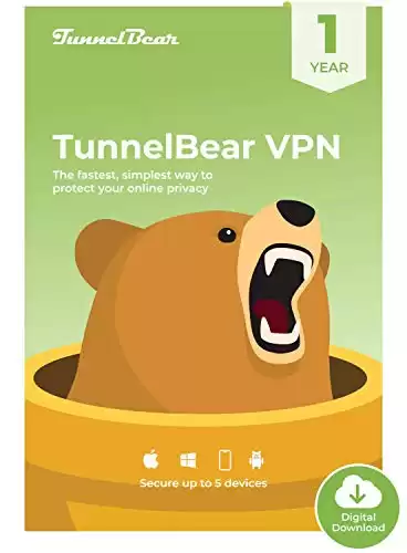 Tunnelbear VPN | WiFi i prywatność internetowa, nieograniczone dane, 5 urządzeń | 1 rok | Kod PC
