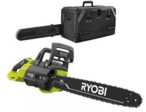 Ryobi 18 in. HP 40V Brushless Lithium-Ion Electric Cordless Battery Chainsaw + CASE (Tool-Only) BATTERY AND CHARGER NOT INCLUDED