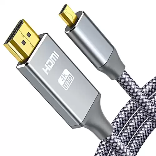 oldboytech 4K Micro HDMI to HDMI Cable Adapter, Exclusive Aluminum Alloy Shell/Nylon Braid/Gold-Plated (Male to Male) 4K/8K/60HZ/3D Grey Compatible with Hero, Sport Camera 6FT