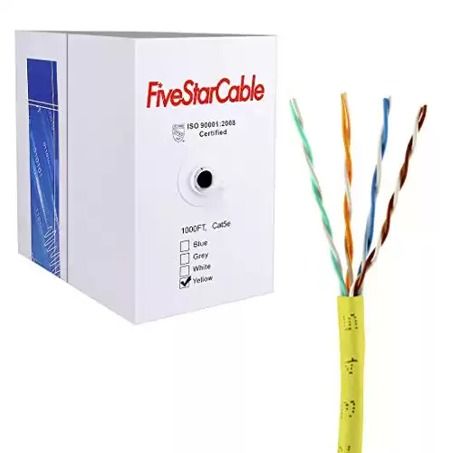 Five Star Cable 1000 Ft. Cat5E UTP 24AWG CCA Twisted Pair Networking Bulk Cable Pull Box - Yellow Color