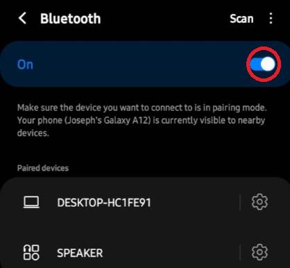 Turn on Bluetooth settings.