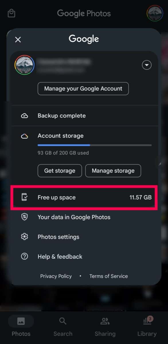 Tap free up space.