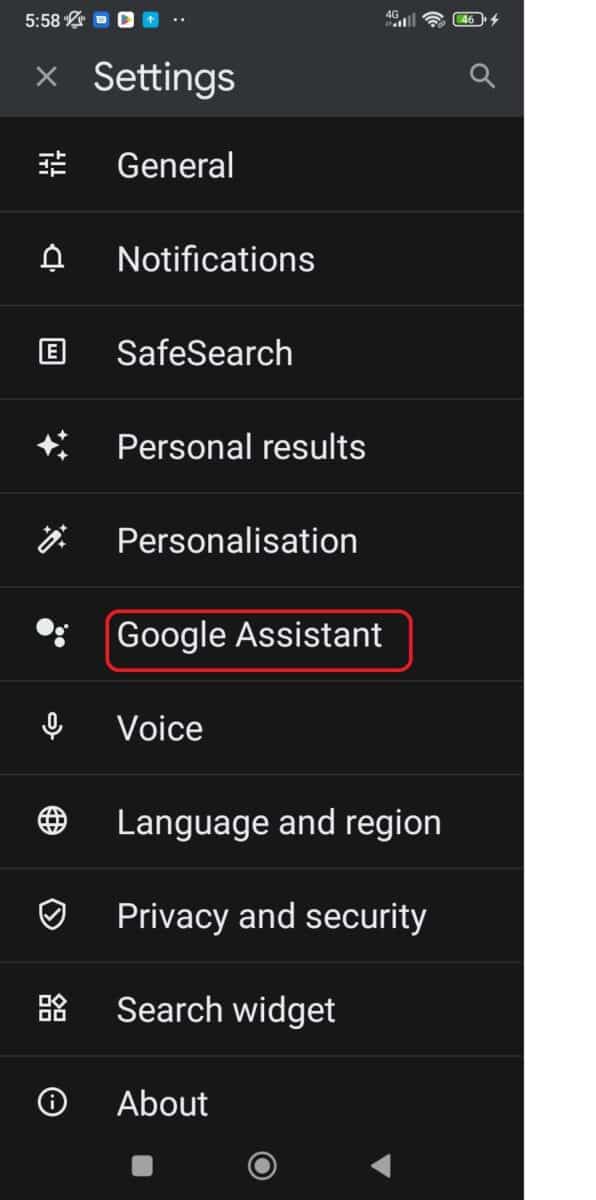 Go to Google Assistant under Settings.