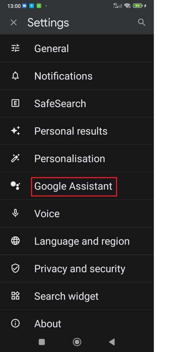 Under Settings, navigate to Google Assistant and tap it.