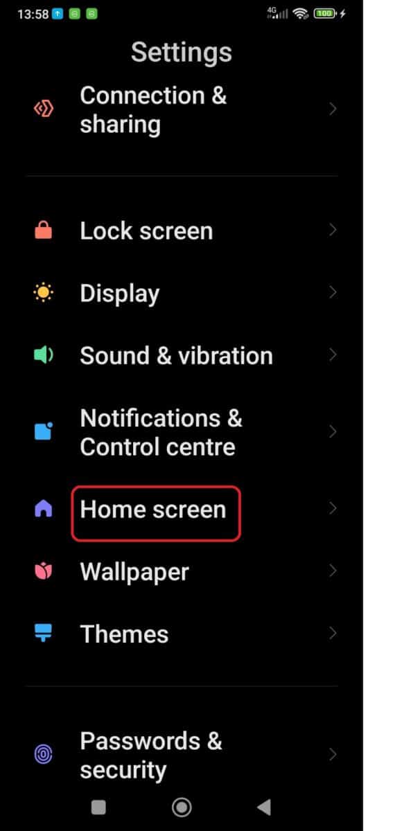 Open Settings and locate the Home screen option.