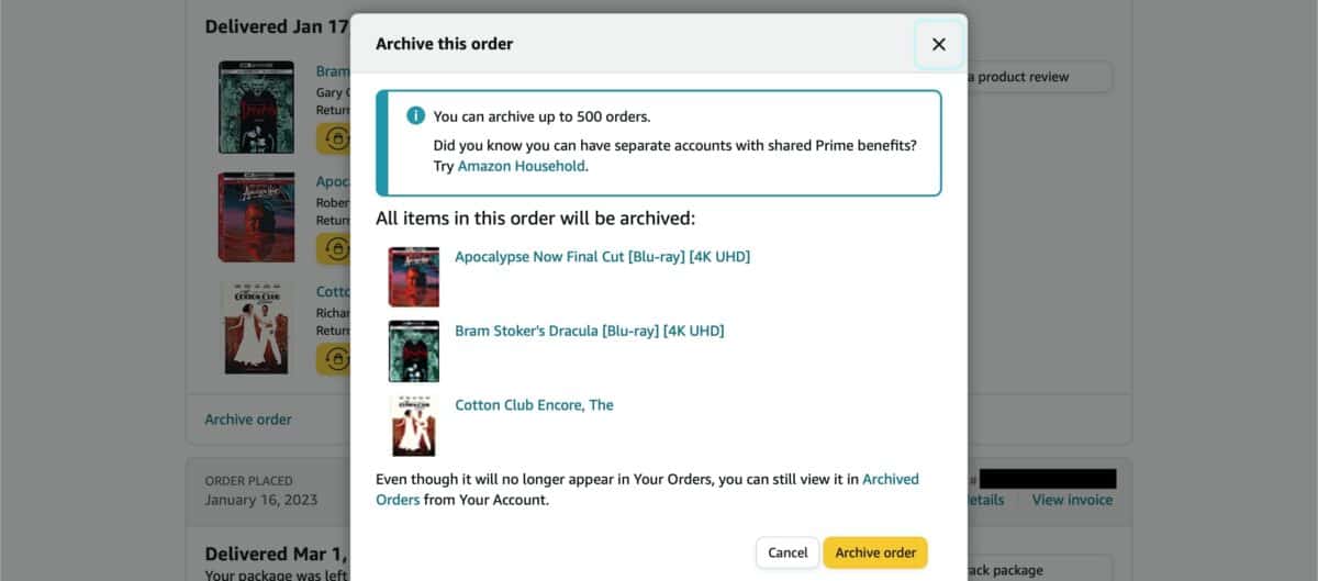 Tap the Archive Order button to conceal your order.