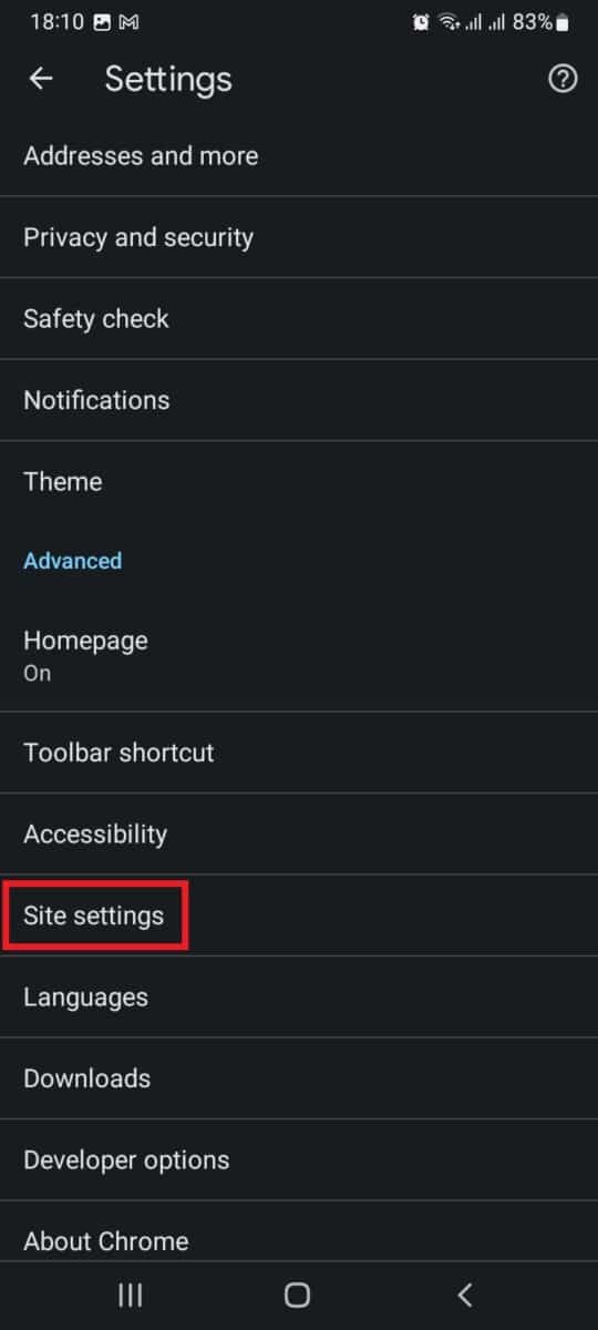 Image showing Site Settings in Chrome
