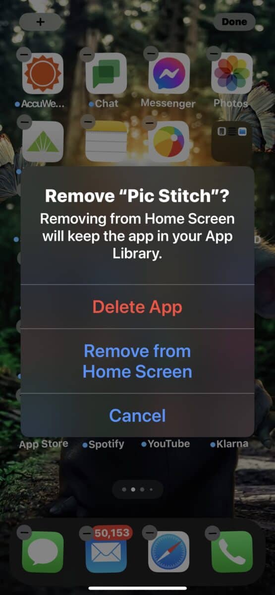 To completely remove the app, tap the red "Delete App" text from the top of the menu. 