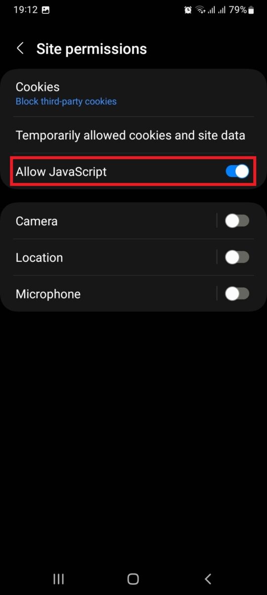Image showing where to toggle to allow JavaScript.