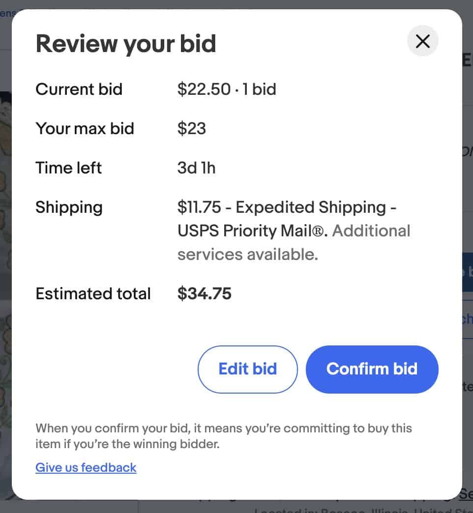 Image showing review bid and confirm screen