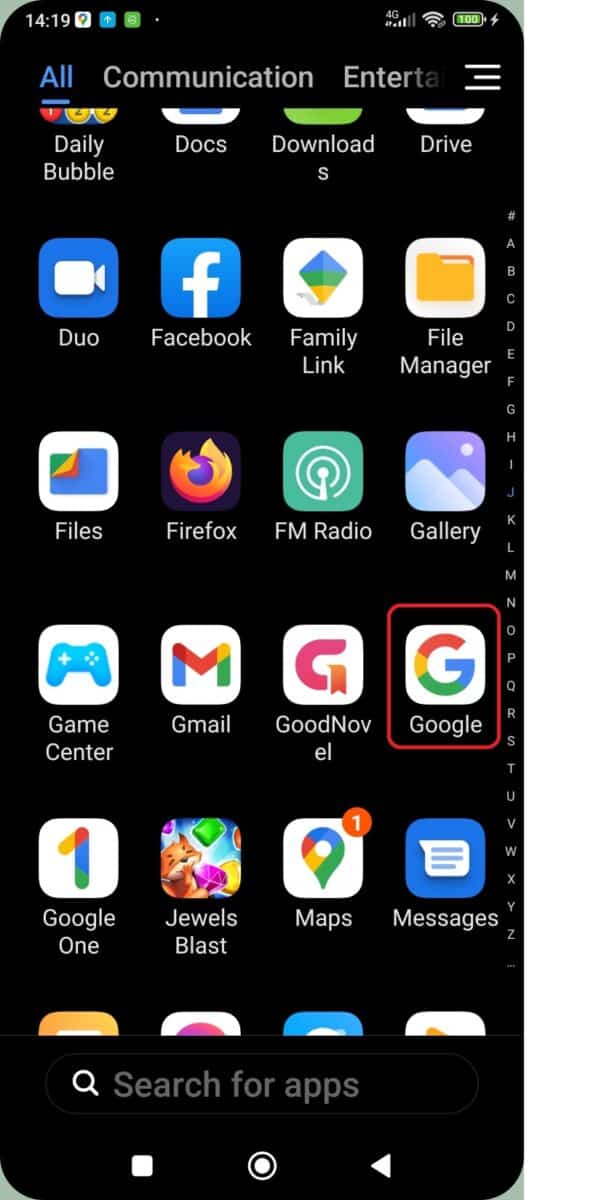 Tap the Google icon on your phone.
