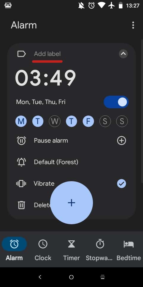 Add a label to your alarm.