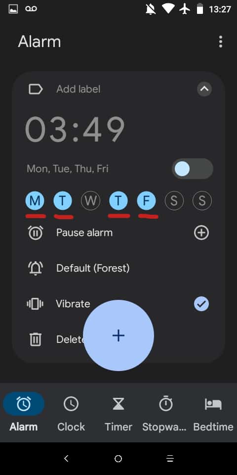 Select the days you want your alarm to go off.