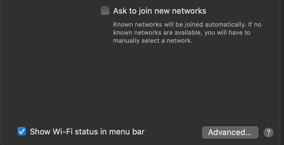 The Advanced button within your Wi-Fi network settings on Mac.